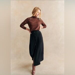 Sezane Fidji Black Midi Skirt with Button Detail